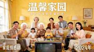 温馨家园家庭剧海报：多代同堂的家庭在客厅欢笑